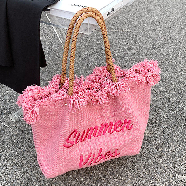 Túi Đeo Vai Bằng Vải canvas Cỡ Lớn In Họa Tiết Màu Hồng Dễ Phối Đồ Thời Trang Cho Nữ