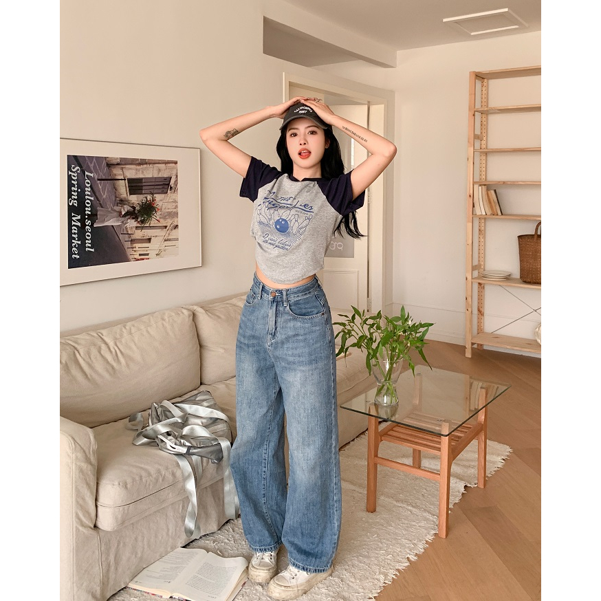 Ethelgirl Áo Thun Tay Ngắn Dáng Ôm In Họa Tiết Phong Cách Retro Mỹ Thời Trang Cho Nữ