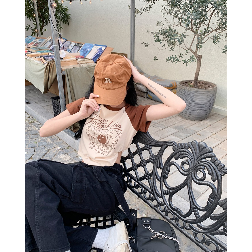 Ethelgirl Áo Thun Tay Ngắn Dáng Ôm In Họa Tiết Phong Cách Retro Mỹ Thời Trang Cho Nữ