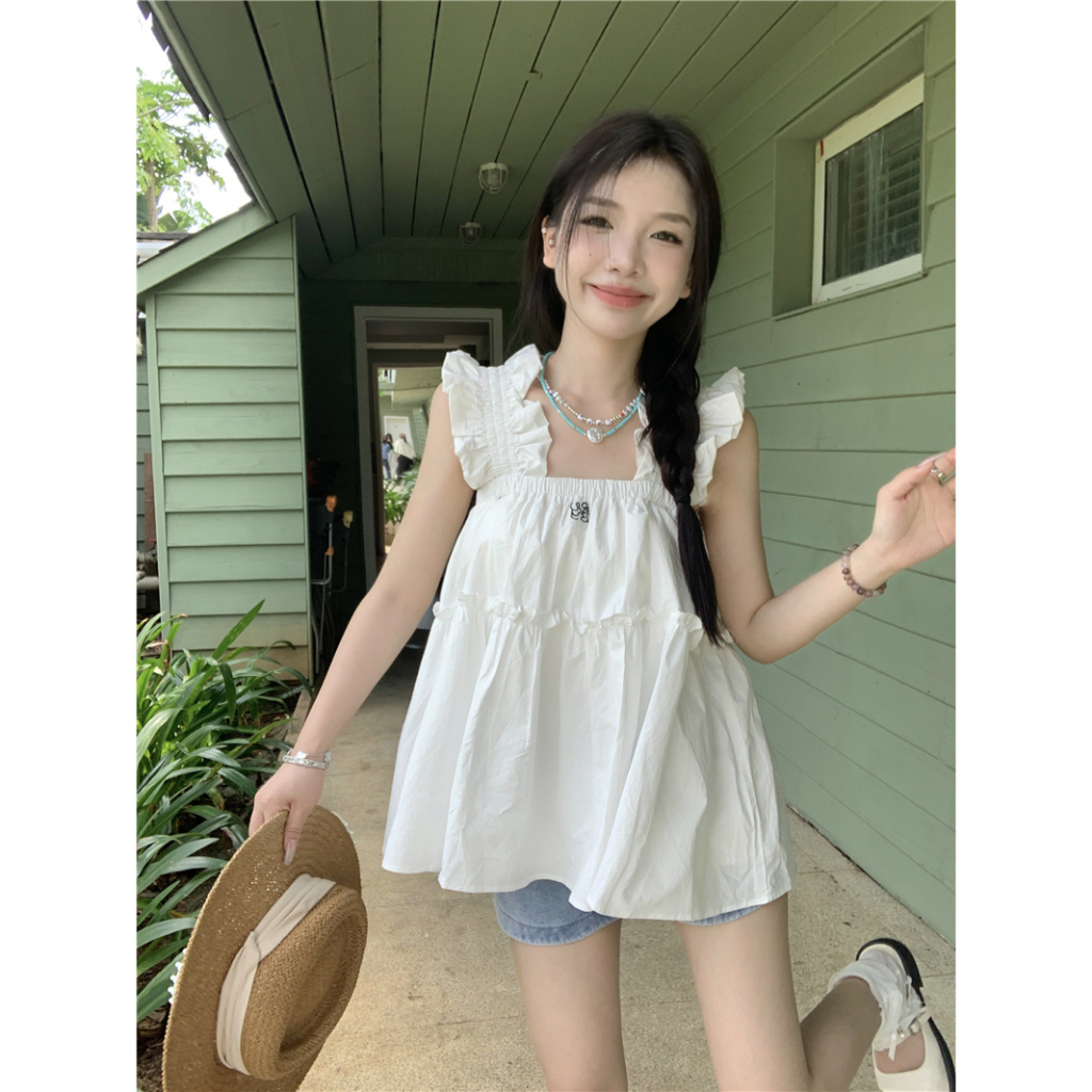 Áo Tank Top Hoạ Tiết Thêu Thiết Kế Dáng Rộng Thời Trang Mùa Hè Cho Phái Nữ