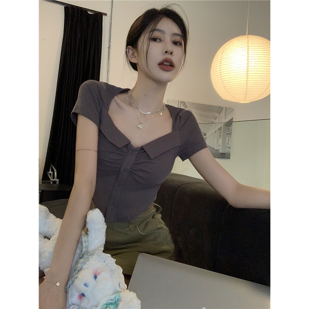 QADCOL Áo Thun Ngắn Tay Xếp Ly Lệch Tà Thời Trang Mùa Hè Cho Nữ