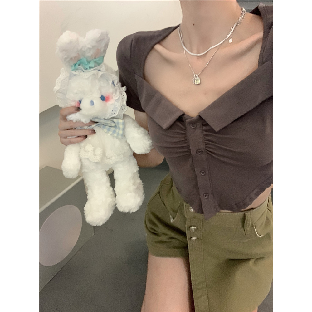 QADCOL Áo Thun Ngắn Tay Xếp Ly Lệch Tà Thời Trang Mùa Hè Cho Nữ