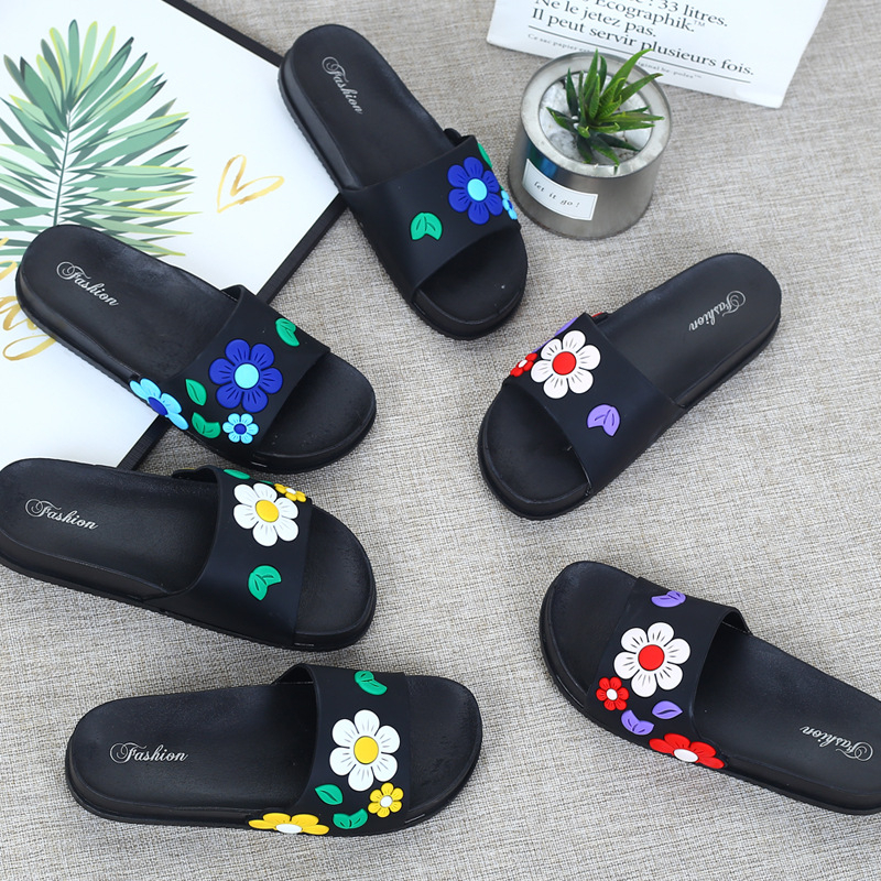Dép Quai Ngang Đế Dày Chống Trượt In Họa Tiết Hoa Thời Trang Mùa Hè Xinh Xắn