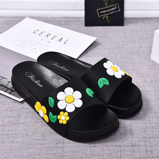 Dép Quai Ngang Đế Dày Chống Trượt In Họa Tiết Hoa Thời Trang Mùa Hè Xinh Xắn