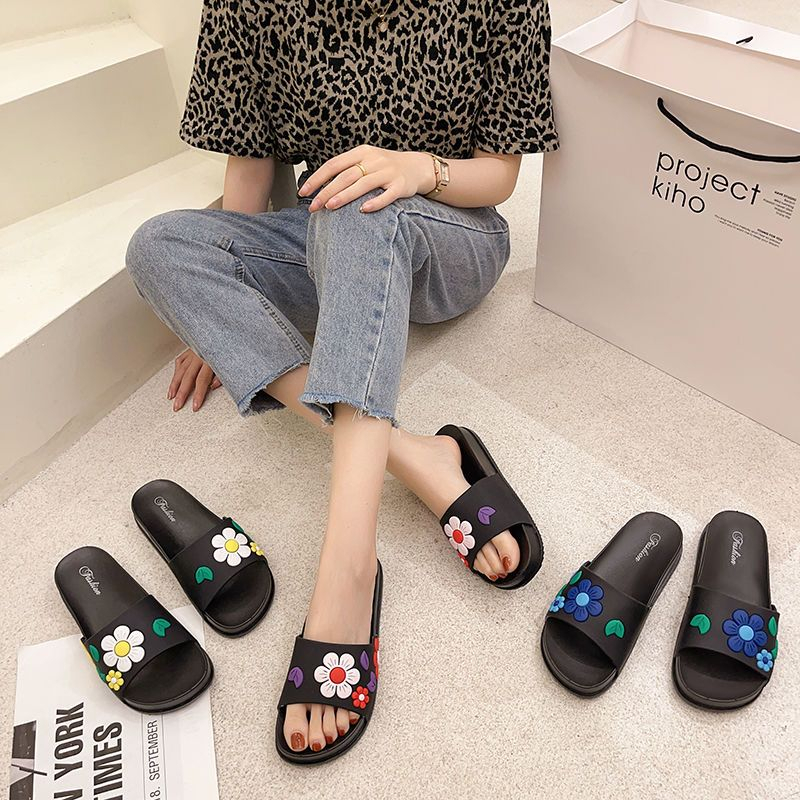 Dép Quai Ngang Đế Dày Chống Trượt In Họa Tiết Hoa Thời Trang Mùa Hè Xinh Xắn