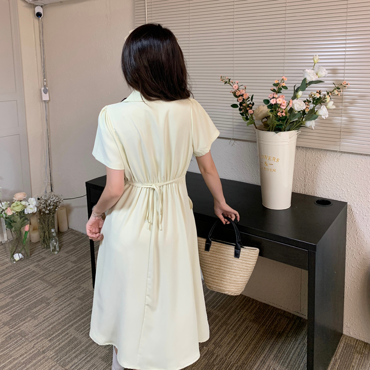 Đầm Cổ Vest Có Dây Thắt Eo Và Túi Hộp Thời Trang Dành Cho Nữ