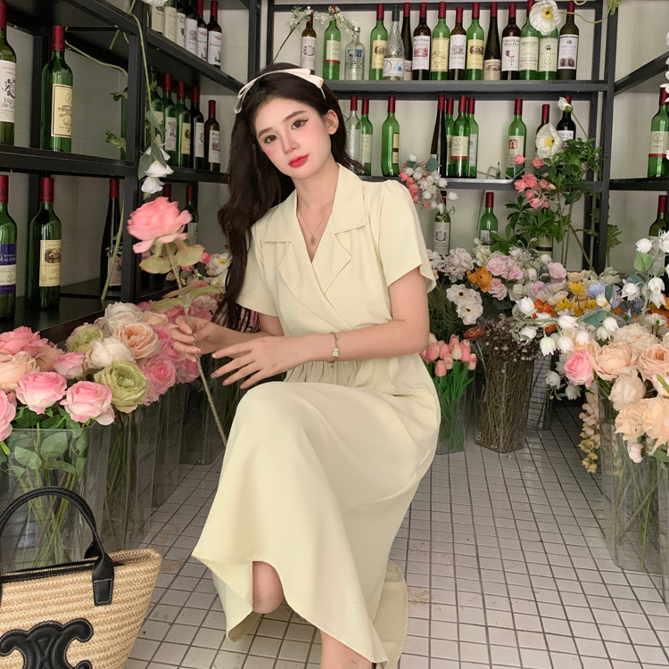 Đầm Cổ Vest Có Dây Thắt Eo Và Túi Hộp Thời Trang Dành Cho Nữ