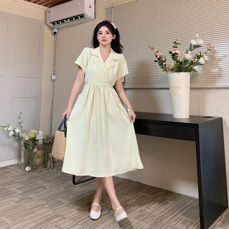 Đầm Cổ Vest Có Dây Thắt Eo Và Túi Hộp Thời Trang Dành Cho Nữ