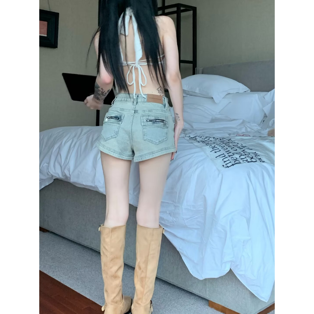 Quần Short Denim Lưng Cao Ống Rộng Màu Xanh Dương Thời Trang Mùa Hè Mới 2023 Cho Bé Gái