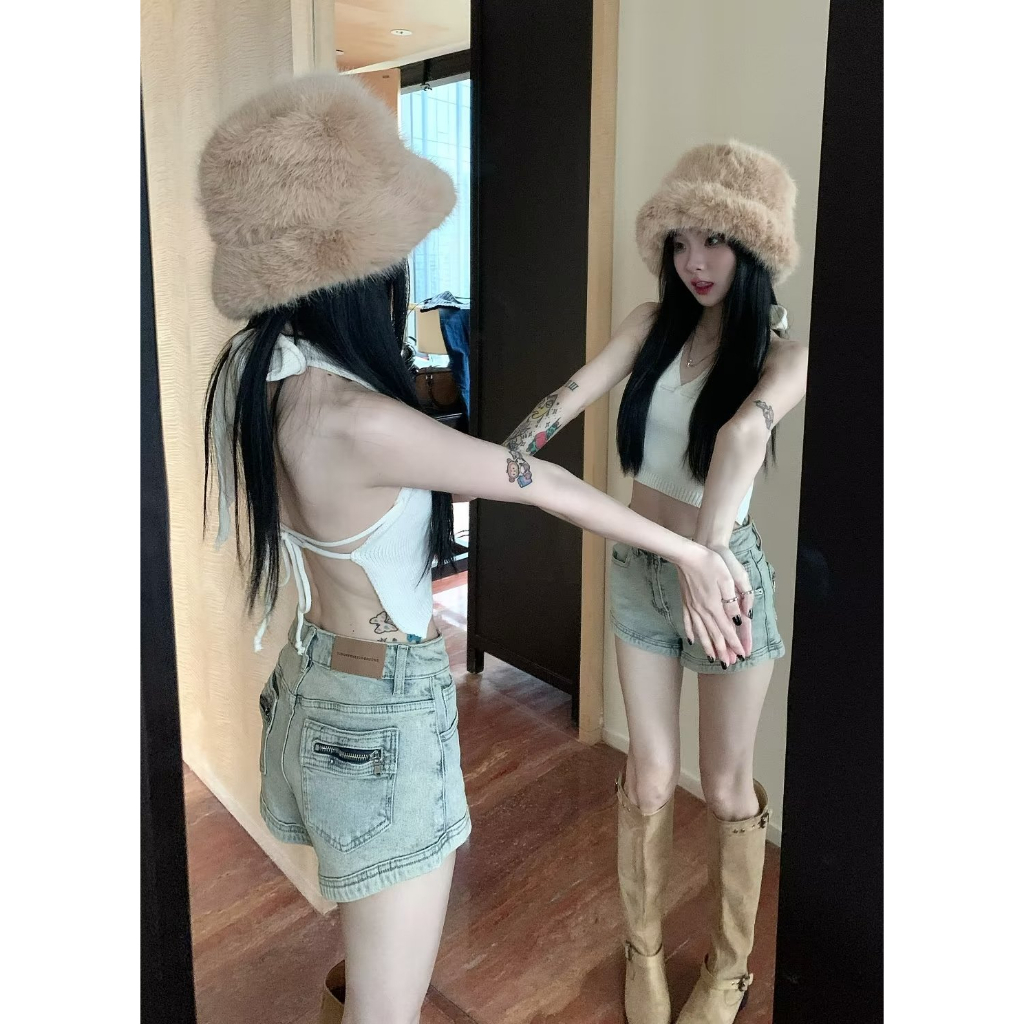 Quần Short Denim Lưng Cao Ống Rộng Màu Xanh Dương Thời Trang Mùa Hè Mới 2023 Cho Bé Gái