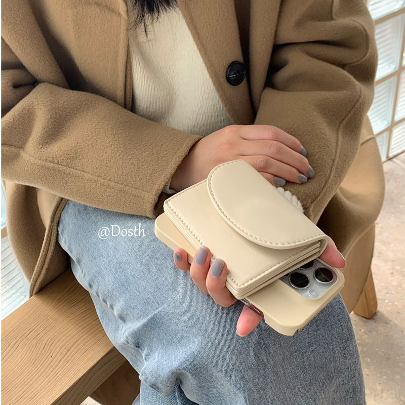 CHERLKOLRS Ví Da PU Màu Trơn Dạng Gập Thời Trang Hàn Quốc Cho Nữ