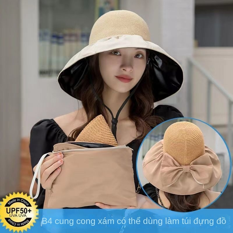Mũ Chống Nắng Vành Mũ Lớn Của Người Phụ Nữ Nón Buckte Mũ Thời Trang Mùa Hè Vinyl Vành Mũ Lớn + Một Chiếc Nơ Có Thể được Thu Thập TTQ125
