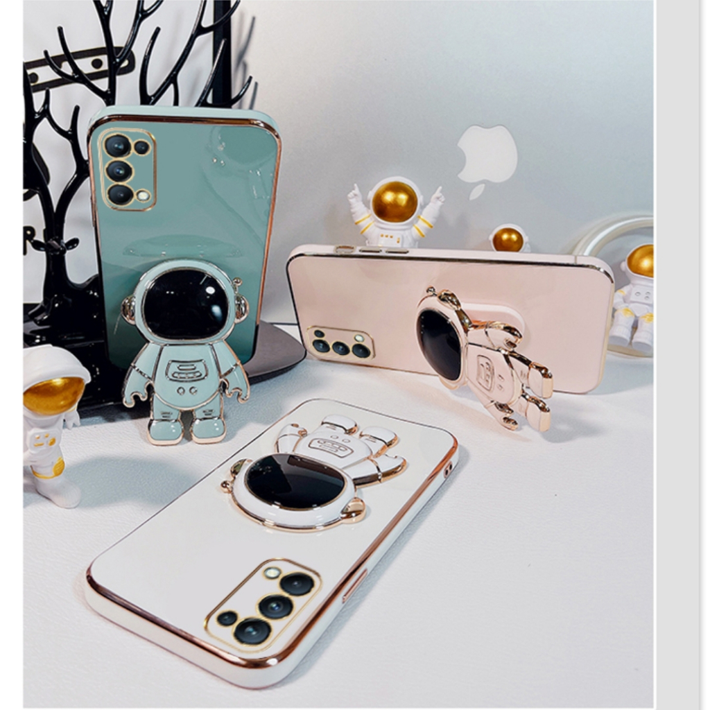 ốp lưng Giá đỡ phi hành gia mạ vàng sang trọng Giá đỡ tích hợp Vỏ mềm Tương thích với Cho OPPO A32/A53 A59 A36/A76 A15/A35 A92/A52 A71 A72 A73/F5 A83 A55 A56 Ốp silicon TPU màu trơn đơn giản case