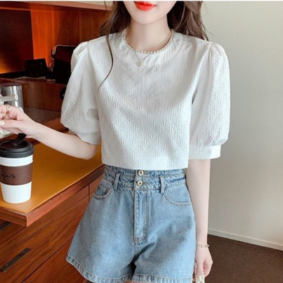 Áo Chiffon Mỏng Tay Ngắn Phồng Thời Trang Mùa Hè 2023 Phong Cách Mới Cho Nữ