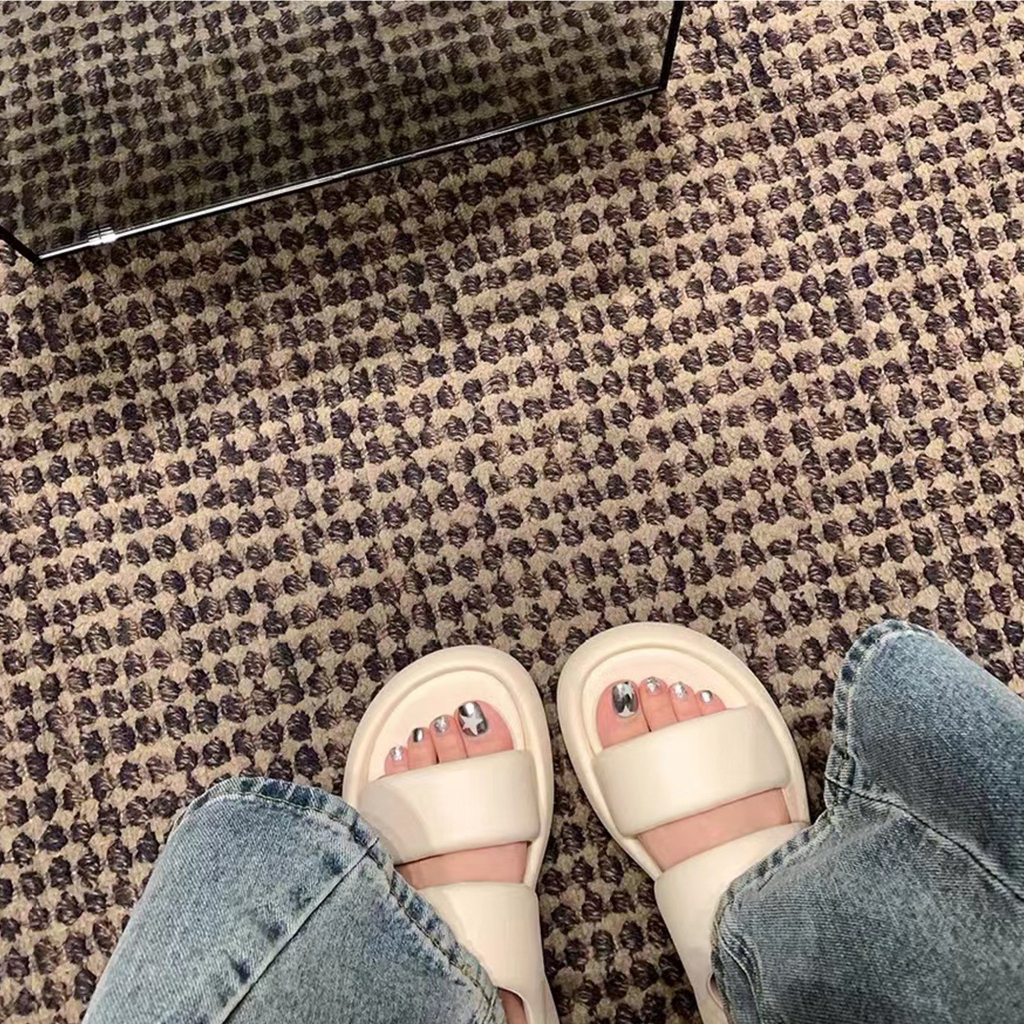 Dép Bánh Mì Đế Dày Tăng Chiều Cao Hai Dây Bằng Da Cừu Giản Dị Dành Cho Bạn Nữ