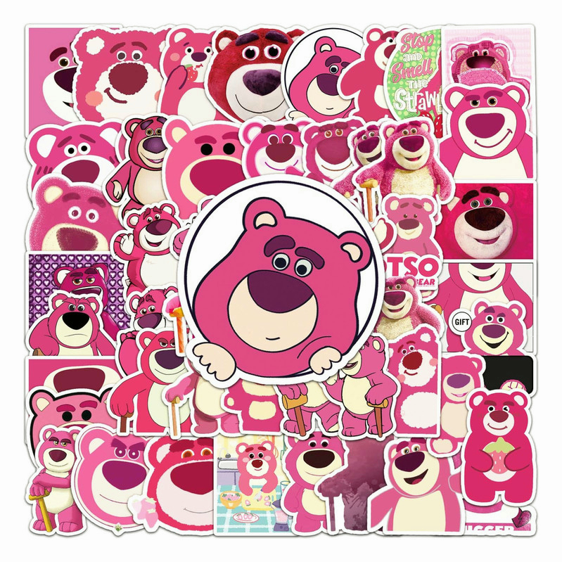 Bộ 10 / 50 Miếng Dán Trang Trí Laptop Chống Thấm Nước Hình Gấu Hồng Dễ Thương