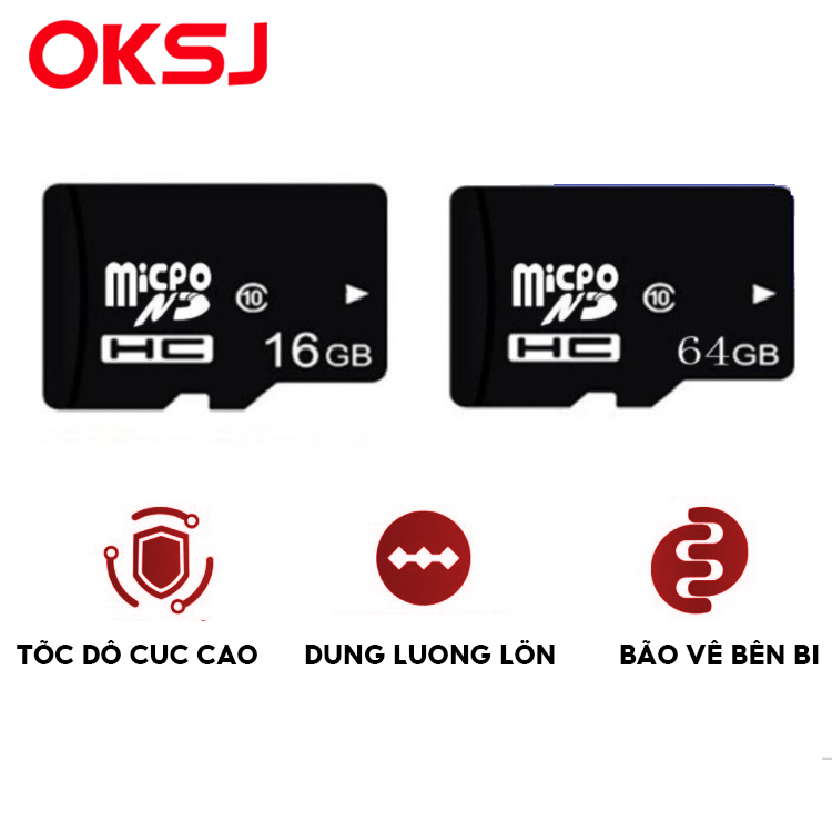 Thẻ nhớ micro SD OKSJ TF 16GB/64GB thích hợp cho cho nhiều loại thiết bị tai nghe/ camera/ laptop/ loa/ điện thoại