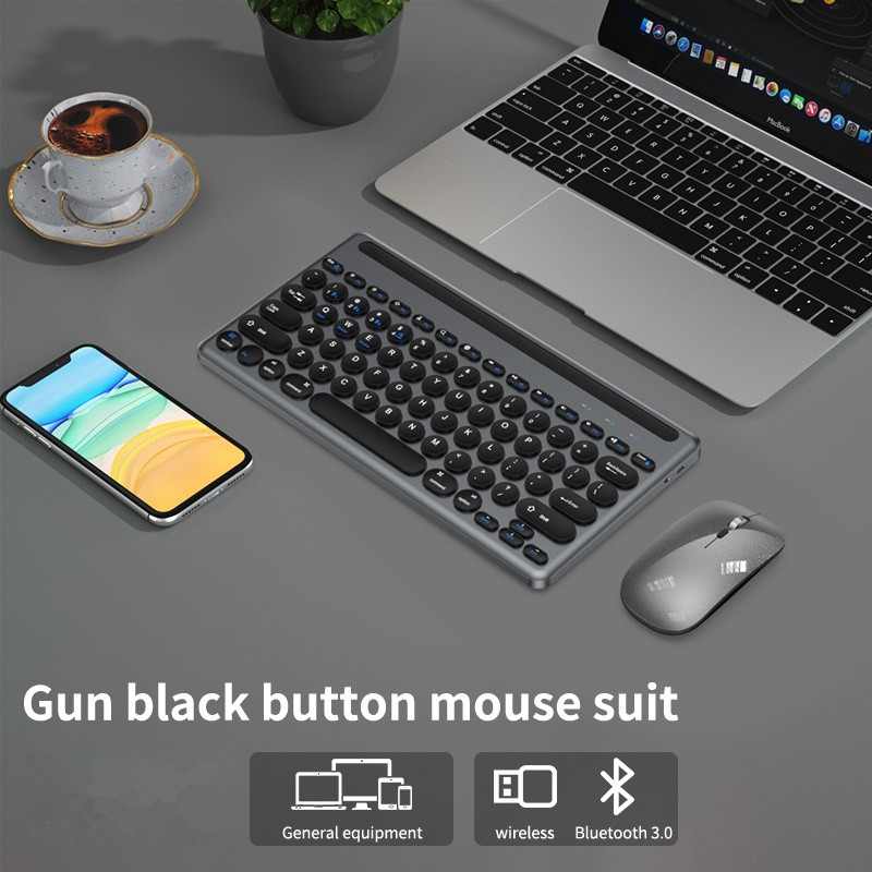 Bàn Phím Bluetooth Không Dây 78 Phím Kèm Chuột Và Giá Đỡ Cho iPhone iPad Android Tablet