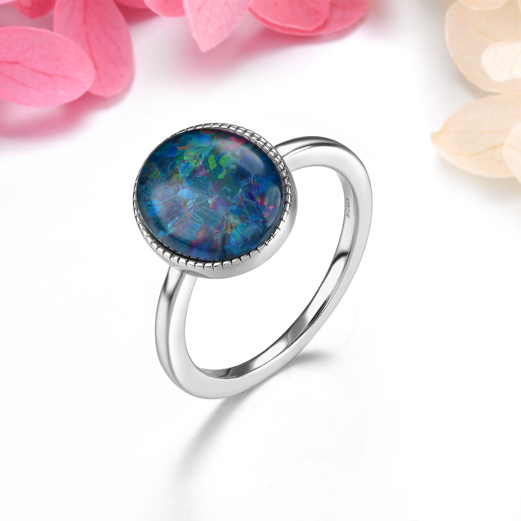 Nhẫn Mạ Bạc 925 Đính Đá Opal 3 Carats Thời Trang Cho Nữ