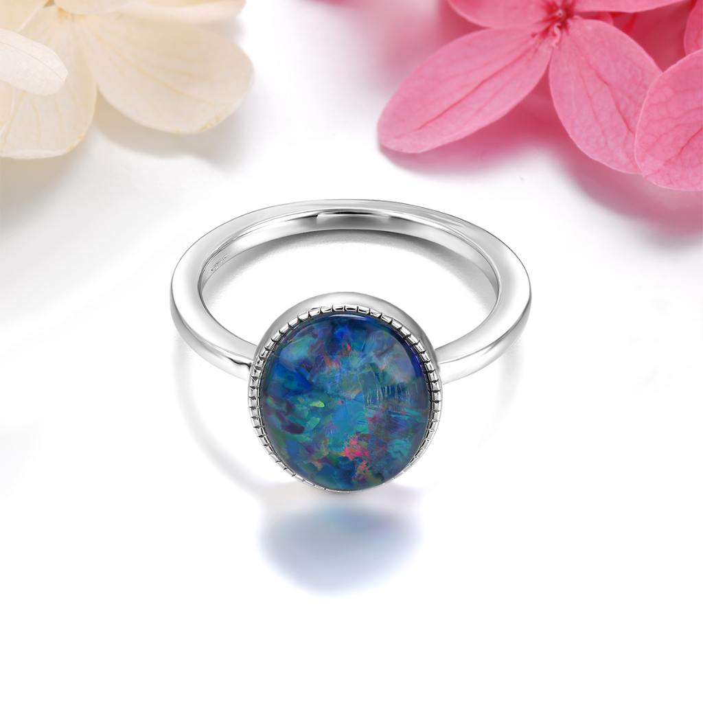 Nhẫn Mạ Bạc 925 Đính Đá Opal 3 Carats Thời Trang Cho Nữ