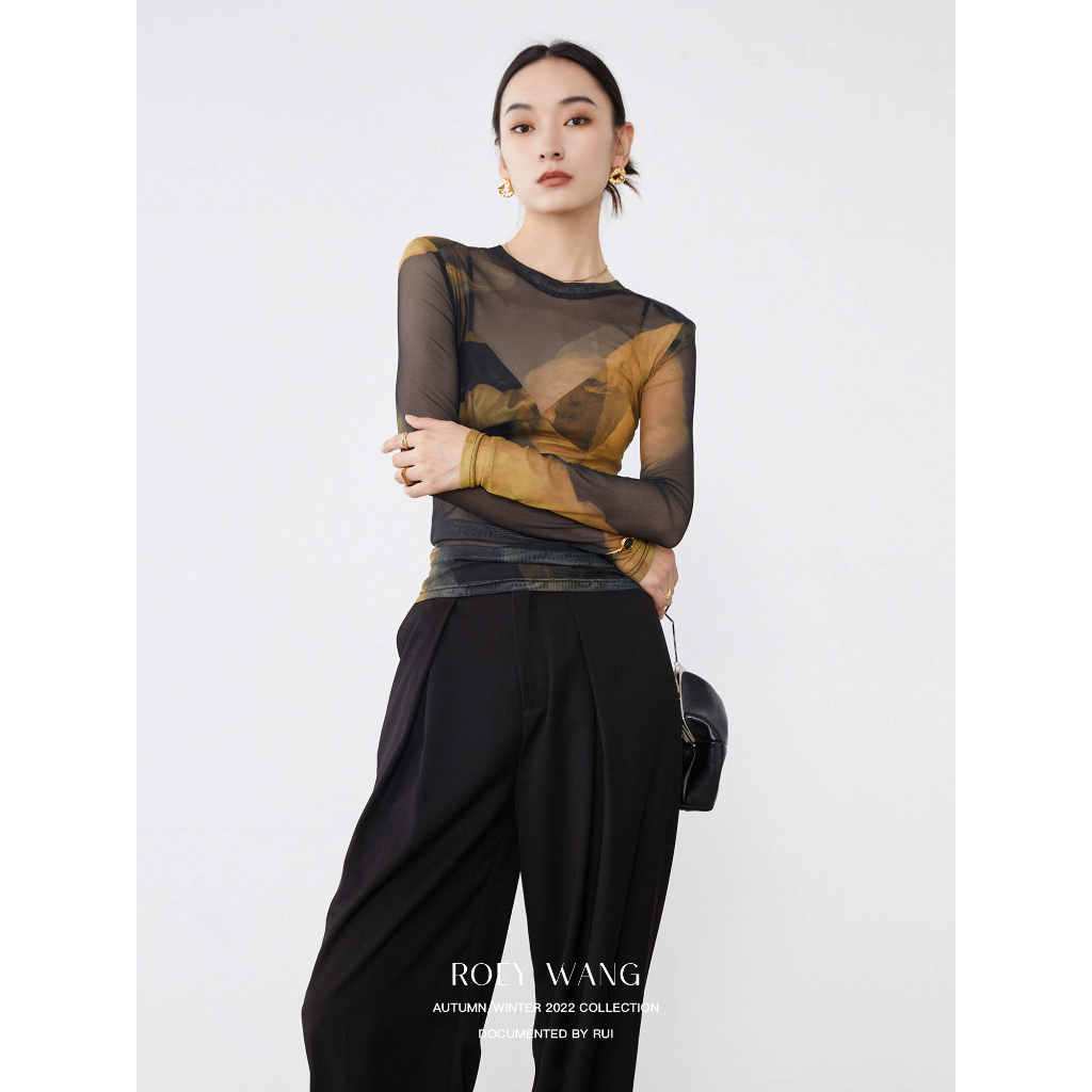 Áo Sơ Mi Dáng Ôm Co Giãn In Họa Tiết Xinh Xắn