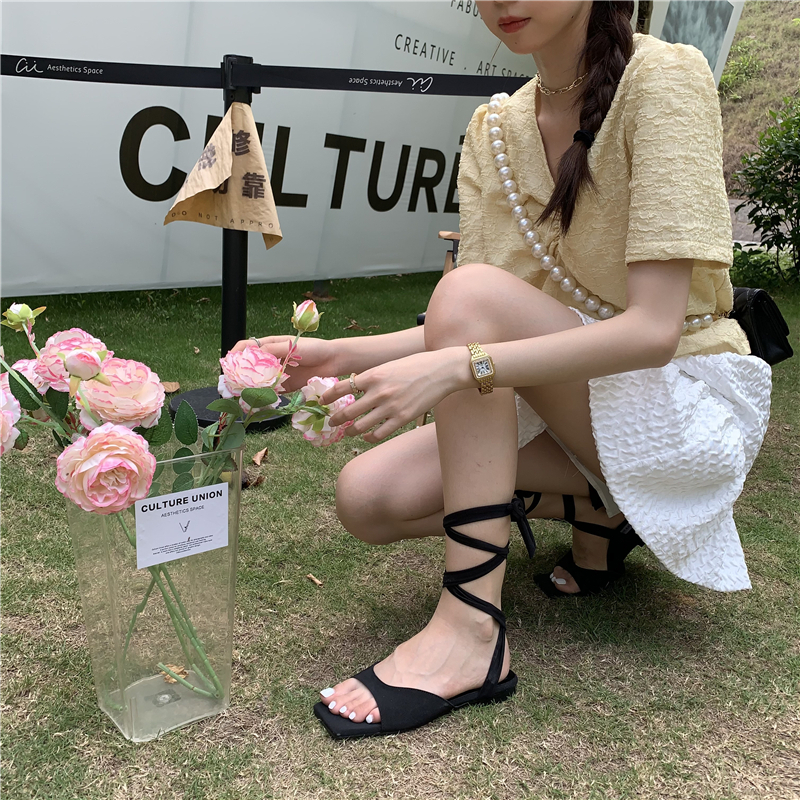 Giày Sandal Hở Ngón Mũi Vuông Thắt Nơ Phong Cách Mới