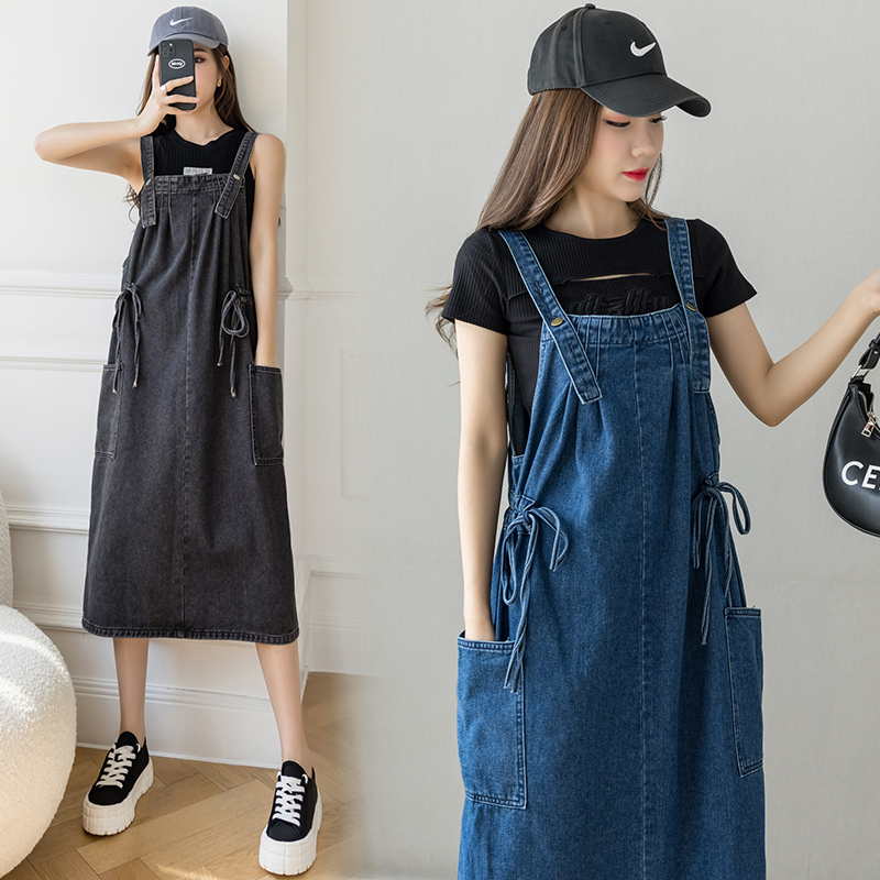 Đầm Yếm Jean Dài Dáng Ôm Thời Trang Cho Mẹ Bầu
