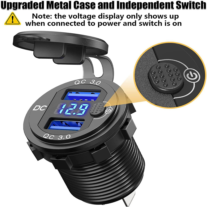 Ổ Cắm Sạc Nhanh 12 / 24V 36W QC3.0 Chống Thấm Nước Cho Xe Hơi