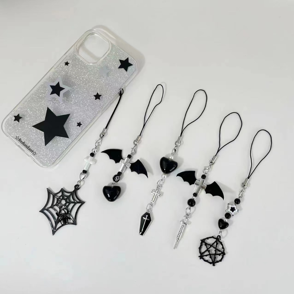 Dây Xích Điện Thoại y2k Màu Đen Hình Mạng Nhện Phong Cách Âu Mỹ Trang Trí Halloween Punk