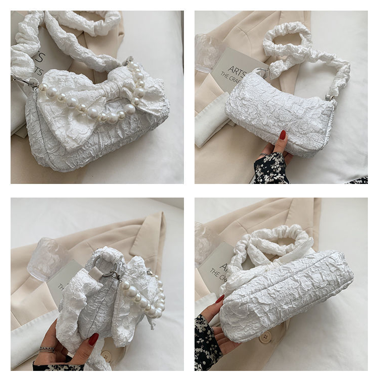 Túi Xách Đeo Một Bên Vai Đính Nơ Ngọc Trai Phong Cách Mới Cho Nữ