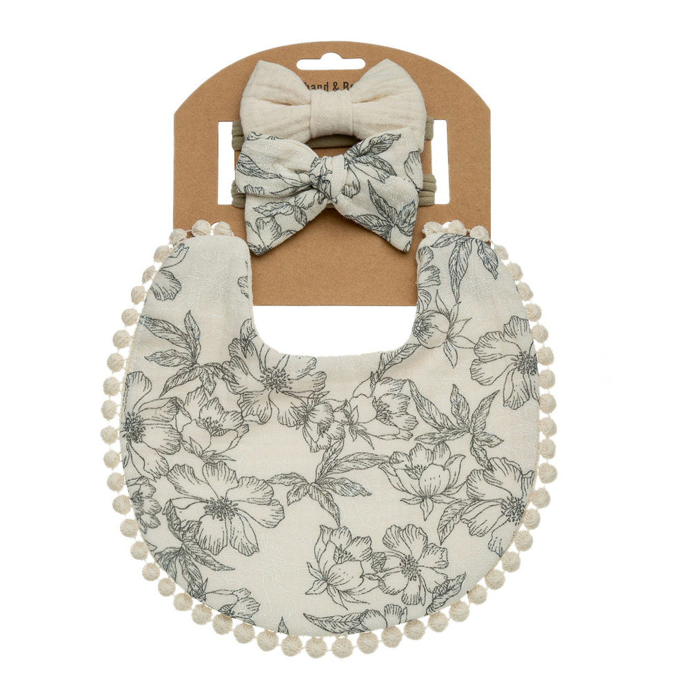 1 Bộ Khăn Lau Nước Bọt Với Băng Đô Hai Lớp Vải Gạc Nhăn Cho Bé