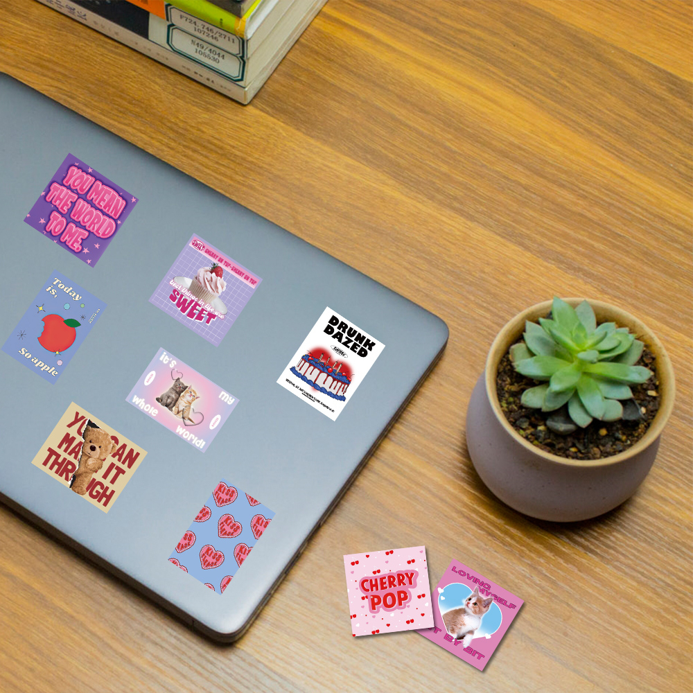 Bộ 65 Miếng Dán Trang Trí Laptop / Điện Thoại Chống Thấm Nước Kiểu Vintage Dễ Thương