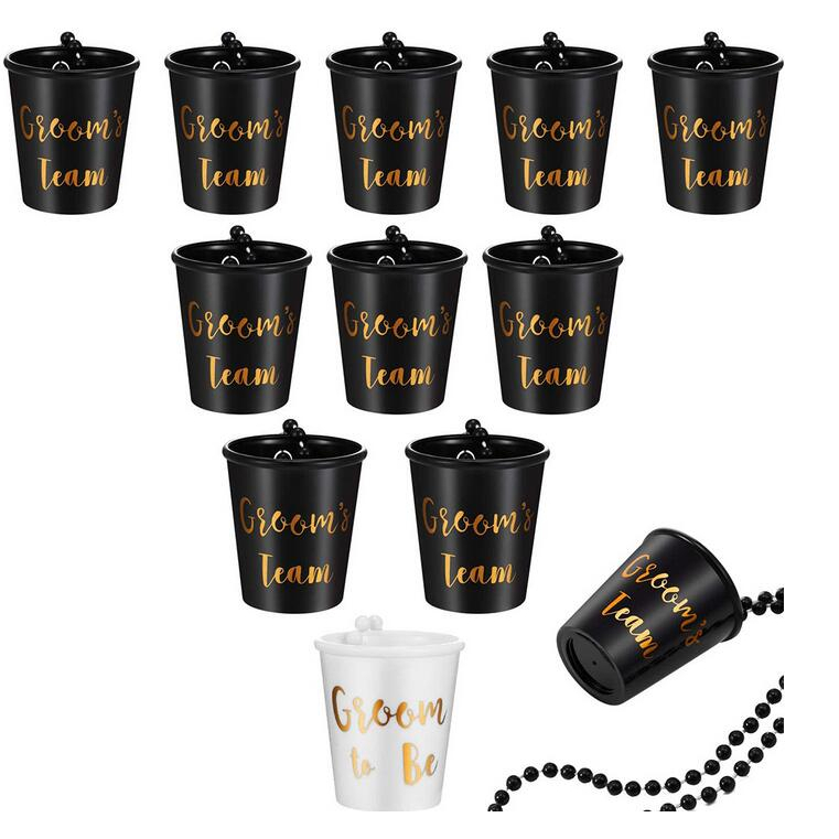 Set 12 Vòng cổ Mặt Kính Có Hạt Nhựa In Chữ Bride to be or groom team Cho Tiệc Cưới