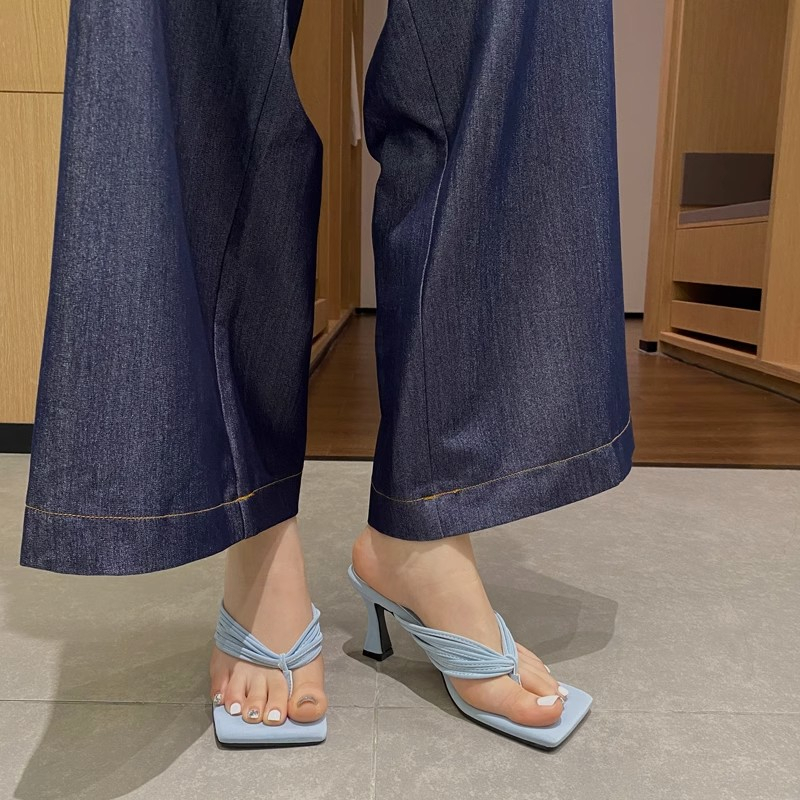 Giày Sandal Cao Gót Mũi Vuông Quai Mảnh Thời Trang Mùa Hè Dành Cho Nữ