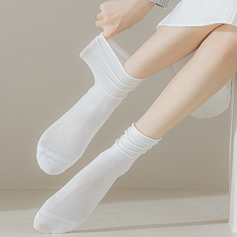 FHYL Vớ Cotton Lưới Mỏng Màu Trơn Khử Mùi Thoáng Khí Nhiều Màu Sắc Tùy Chọn Phong Cách Hàn Quốc Cho Nữ