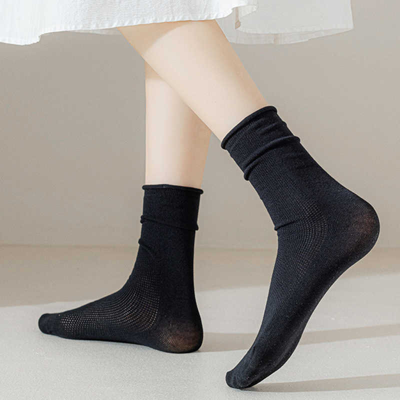 FHYL Vớ Cotton Lưới Mỏng Màu Trơn Khử Mùi Thoáng Khí Nhiều Màu Sắc Tùy Chọn Phong Cách Hàn Quốc Cho Nữ