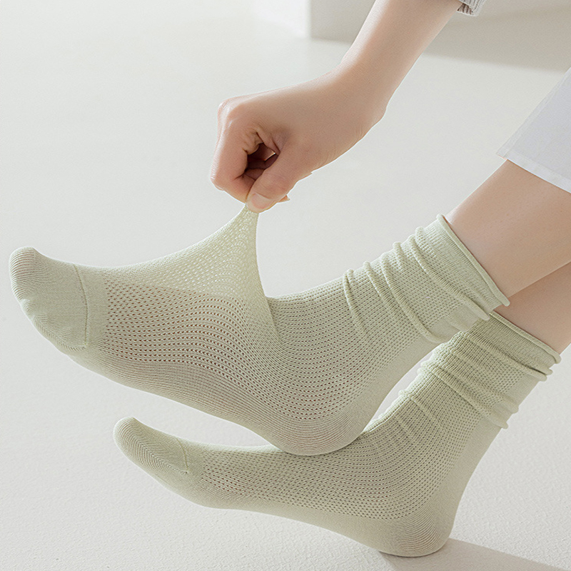 FHYL Vớ Cotton Lưới Mỏng Màu Trơn Khử Mùi Thoáng Khí Nhiều Màu Sắc Tùy Chọn Phong Cách Hàn Quốc Cho Nữ