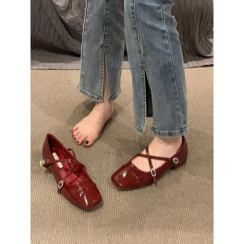 Giày Búp Bê Gót Dày Mũi Vuông Thiết Kế Mới Cao Cấp Thời Trang Mùa Xuân Dành Cho Nữ