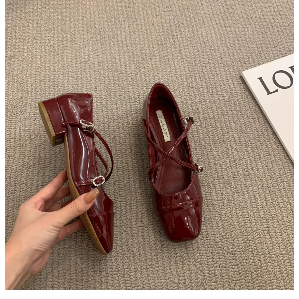 Giày Búp Bê Gót Dày Mũi Vuông Thiết Kế Mới Cao Cấp Thời Trang Mùa Xuân Dành Cho Nữ