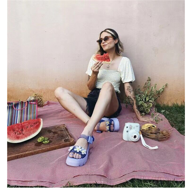 Sandal Melissa Đế Mềm Họa Tiết Gợn Sóng Phong Cách Retro Thời Trang Cho Nữ