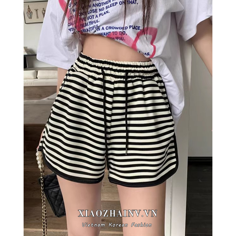 Xiaozhainv Quần Short Thể Thao Ống Rộng Kẻ Sọc Thời Trang Mùa Hè Cho Nữ