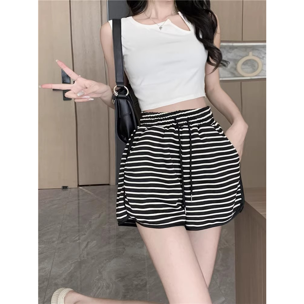 Xiaozhainv Quần Short Thể Thao Ống Rộng Kẻ Sọc Thời Trang Mùa Hè Cho Nữ