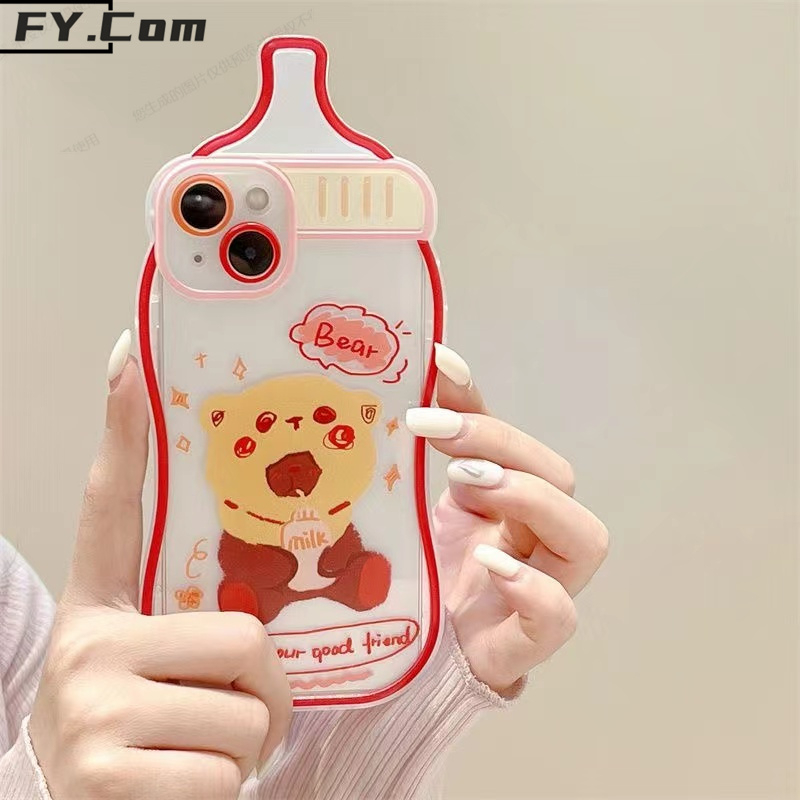 Ốp Điện Thoại Silicone Mềm Hình Bình Sữa Gấu 3D Cho iPhone 14 14 Pro 13 12 Pro Max 11 X XR XS Max 7 + 8 +