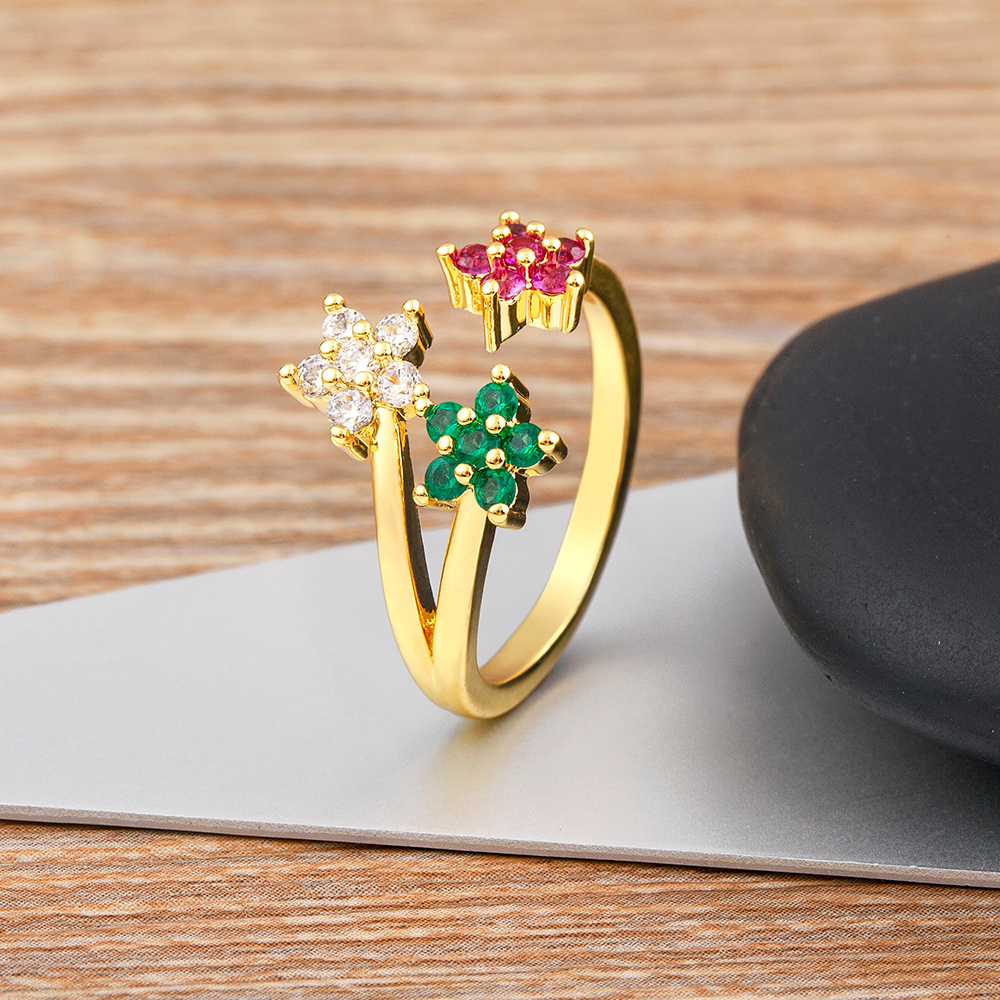 Nhẫn Hở Mạ Vàng Hình Hoa Đính Đá Zircon Dễ Thương