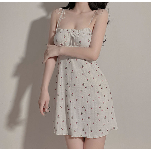 Frontline Áo Ngủ Không Tay In Hoa Dễ Thương Ngọt Ngào Thoải Mái Thoáng Mát Treo Váy Cho Gia Đình Du Lịch