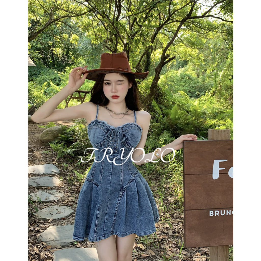 Đầm Hai Dây Mùa Hè Ôm Ngực Xếp Ly Cột Dây Eo Ngọt Ngào Và Gợi Cảm Cho Nữ
