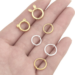 Bộ 2 Nhẫn Đeo Tay Mạ Vàng 18K Hai Lỗ Xỏ Hạt Tự Làm Hình Thỏ / Hổ Nhỏ Xinh Màu Sắc