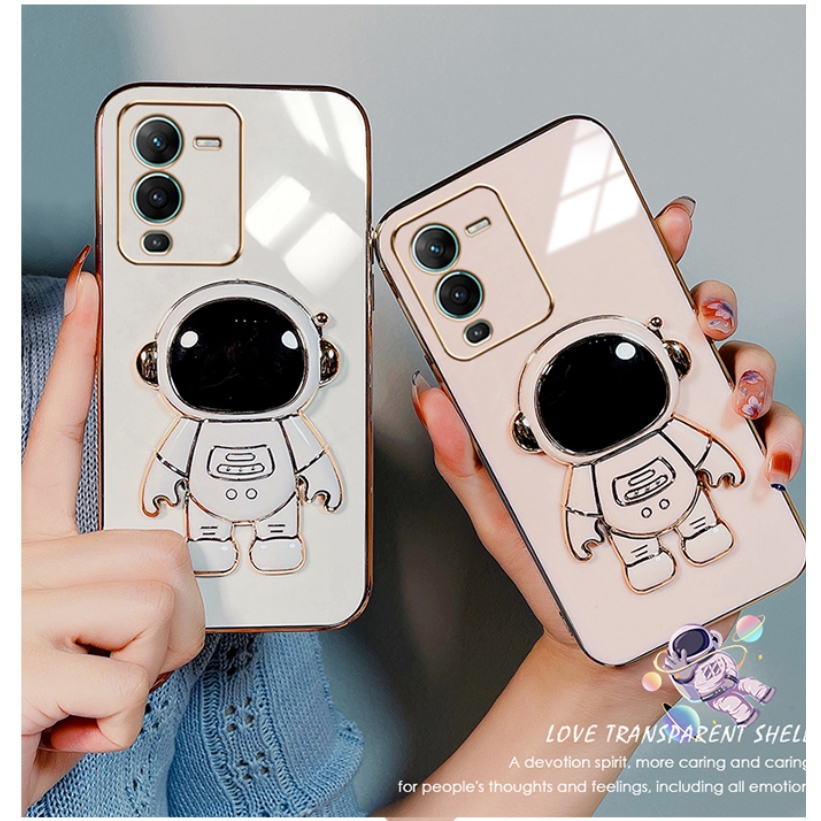 ốp lưng Giá đỡ phi hành gia mạ vàng sang trọng Giá đỡ tích hợp Vỏ mềm Tương thích với Cho VIVO S16 PRO / V27 PRO S16E / V27E S15 PRO / V25PRO S15E S12 PRO / V23 PRO Ốp silicon TPU màu trơn đơn giản case