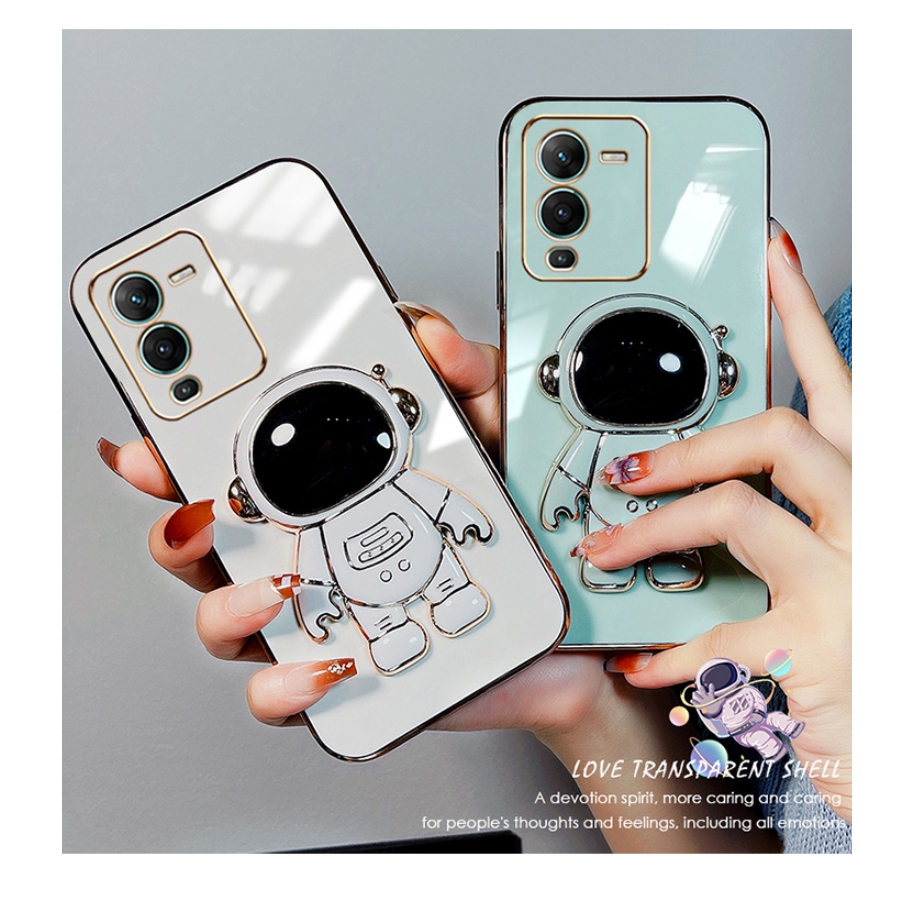 ốp lưng Giá đỡ phi hành gia mạ vàng sang trọng Giá đỡ tích hợp Vỏ mềm Tương thích với Cho VIVO S16 PRO / V27 PRO S16E / V27E S15 PRO / V25PRO S15E S12 PRO / V23 PRO Ốp silicon TPU màu trơn đơn giản case