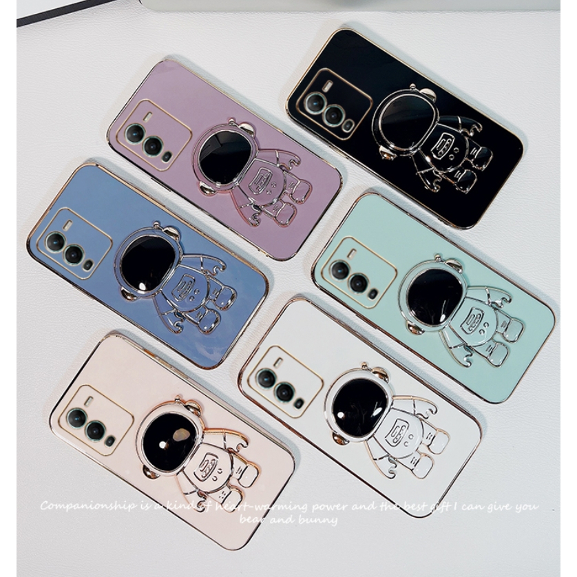 ốp lưng Giá đỡ phi hành gia mạ vàng sang trọng Giá đỡ tích hợp Vỏ mềm Tương thích với Cho VIVO S16 PRO / V27 PRO S16E / V27E S15 PRO / V25PRO S15E S12 PRO / V23 PRO Ốp silicon TPU màu trơn đơn giản case